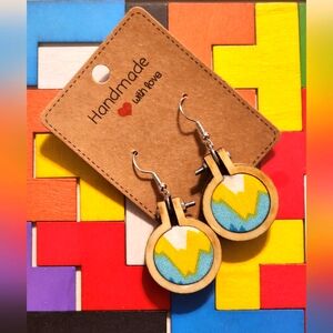 Hand crafted Wooden miniature loom hoop earrings